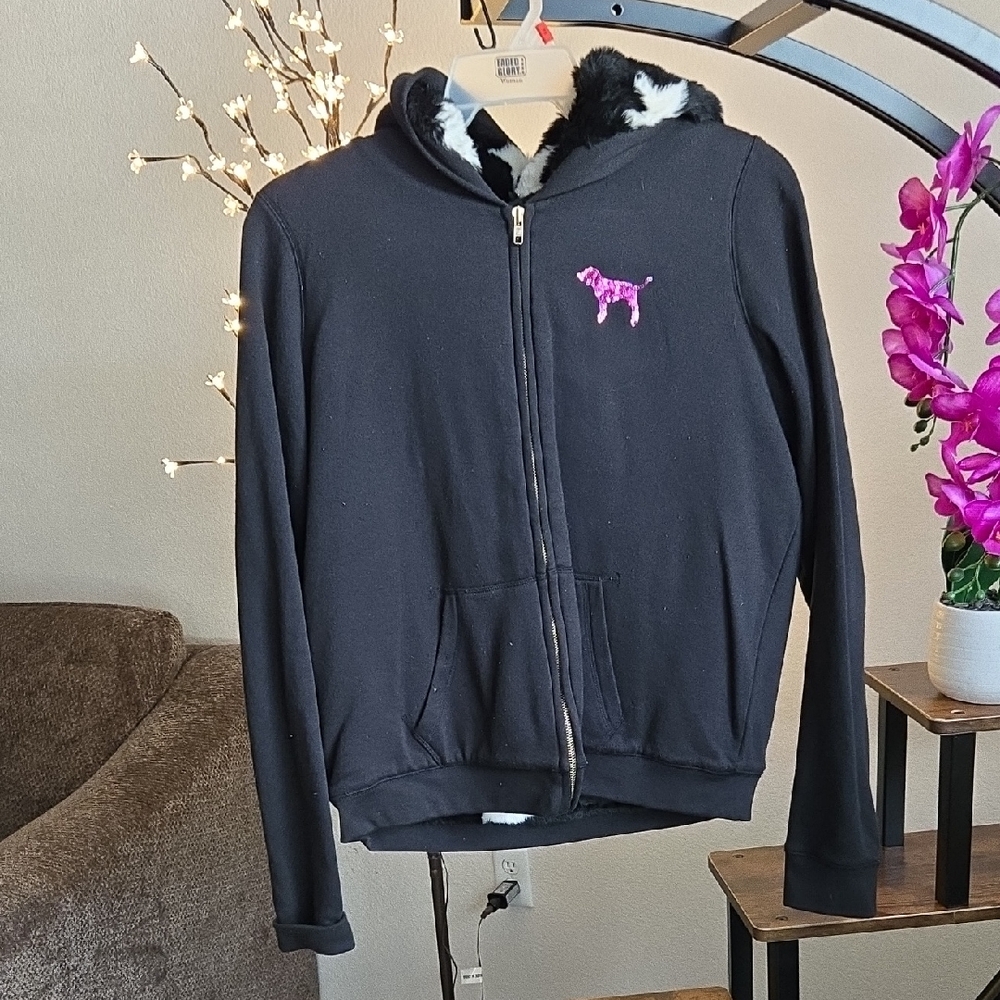 Victoria's Secret Black and Gold PINK Label Star Jacket Size L